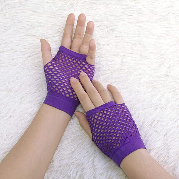 Br Costumes 1 Pair Fishnet Fingerless Wrist Length 70S 80S Party Purple Gloves