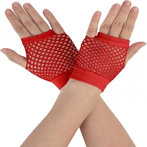 Br Costumes 1 Pair Fishnet Fingerless Wrist Length 70S 80S Party Dance Red Gloves