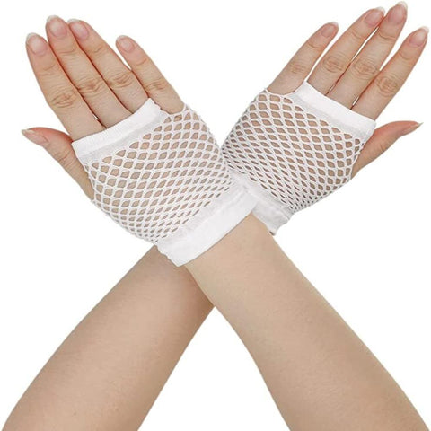 Br Costumes 1 Pair Fishnet Fingerless Wrist Length 70S 80S Party Dance White Gloves
