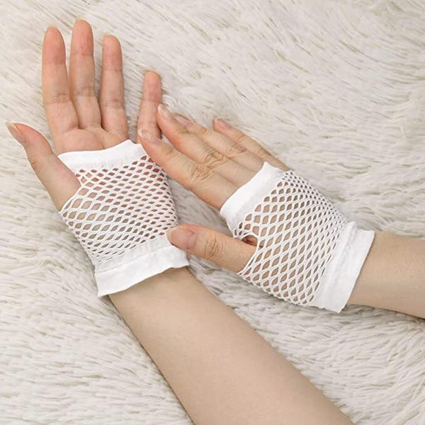 Br Costumes 1 Pair Fishnet Fingerless Wrist Length 70S 80S Party Dance White Gloves