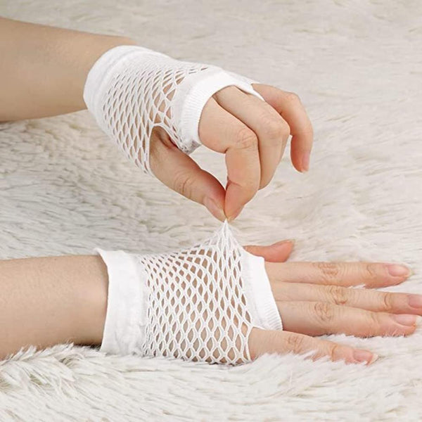 Br Costumes 1 Pair Fishnet Fingerless Wrist Length 70S 80S Party Dance White Gloves