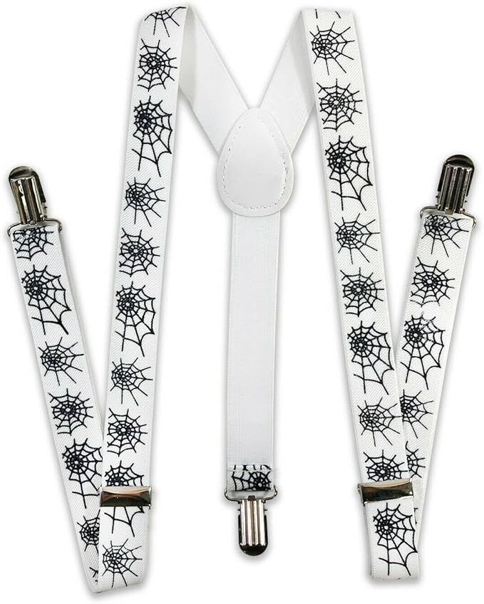Halloween Suspenders Braces Belt Costume Party White With Black Spider Web Suspenders/Braces