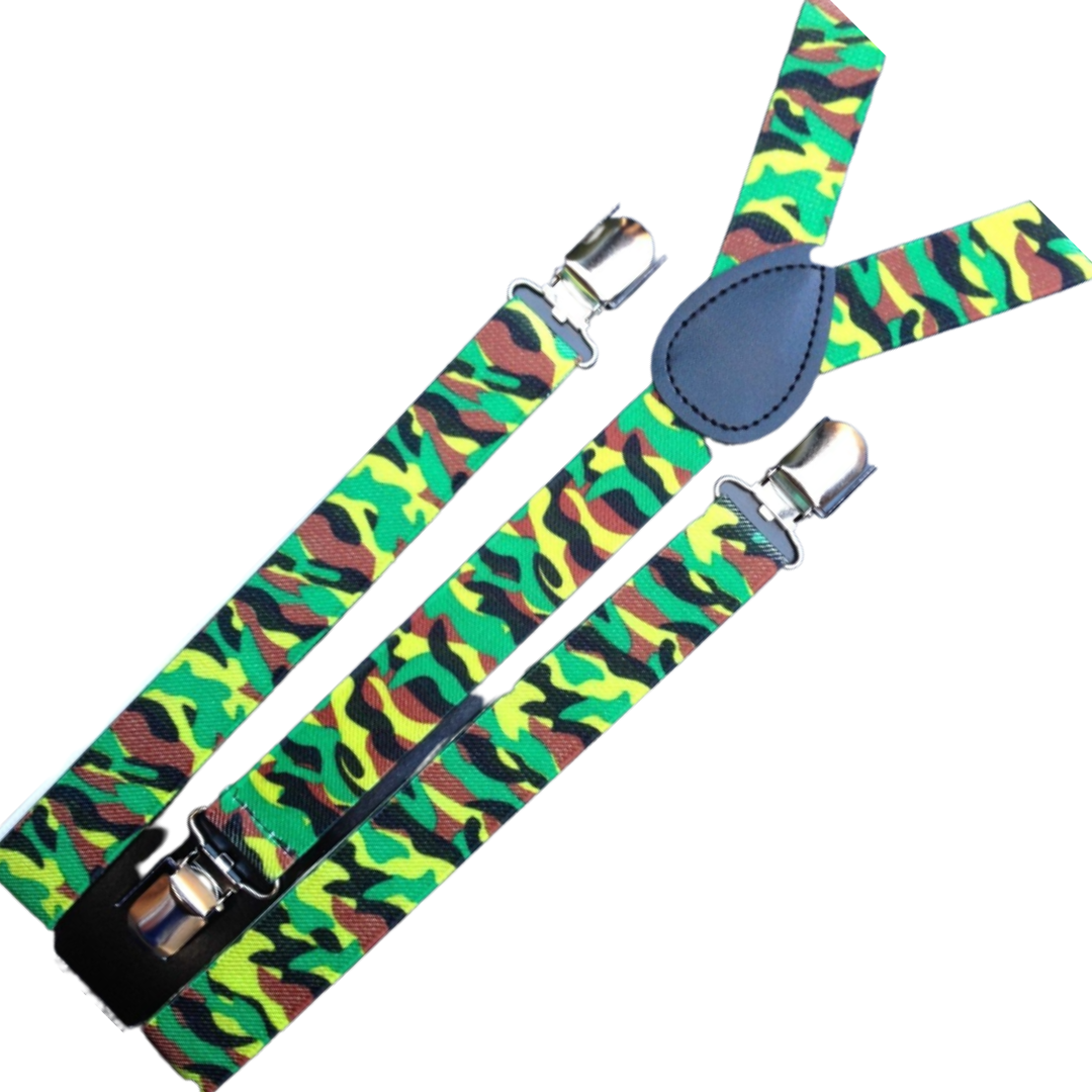 Army Camouflage Mens Suspenders Braces Adjustable Strong Clip On Suspenders/Braces