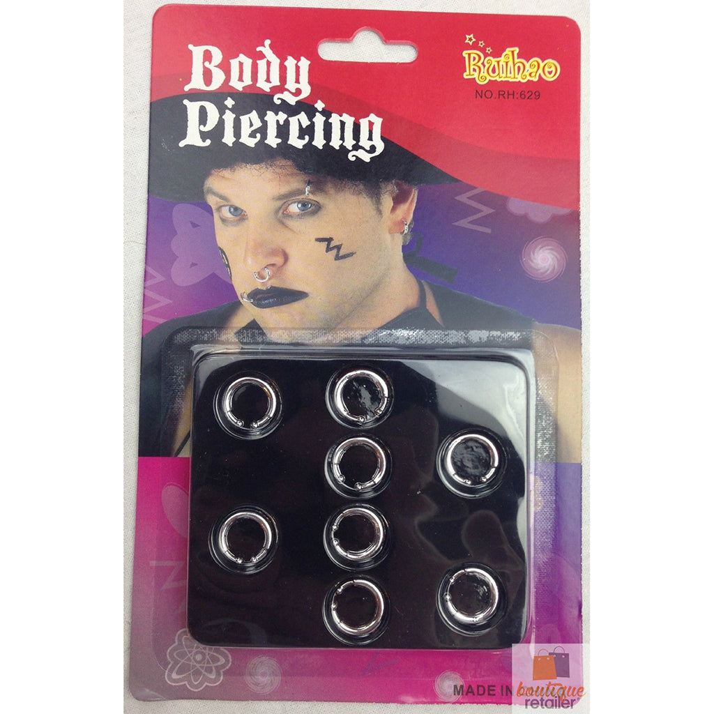 Veile Studios 8 Body Piercing Fake Rings Costume Nose Earrings Lip Jewellery Clip On Party Body Piercing Jewellery