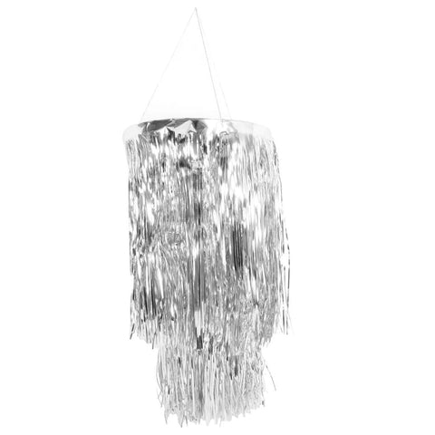Br Costumes 2 Tier Foil Metallic Tinsel Hanging Chandelier Party Decoration Silver Party Decorations