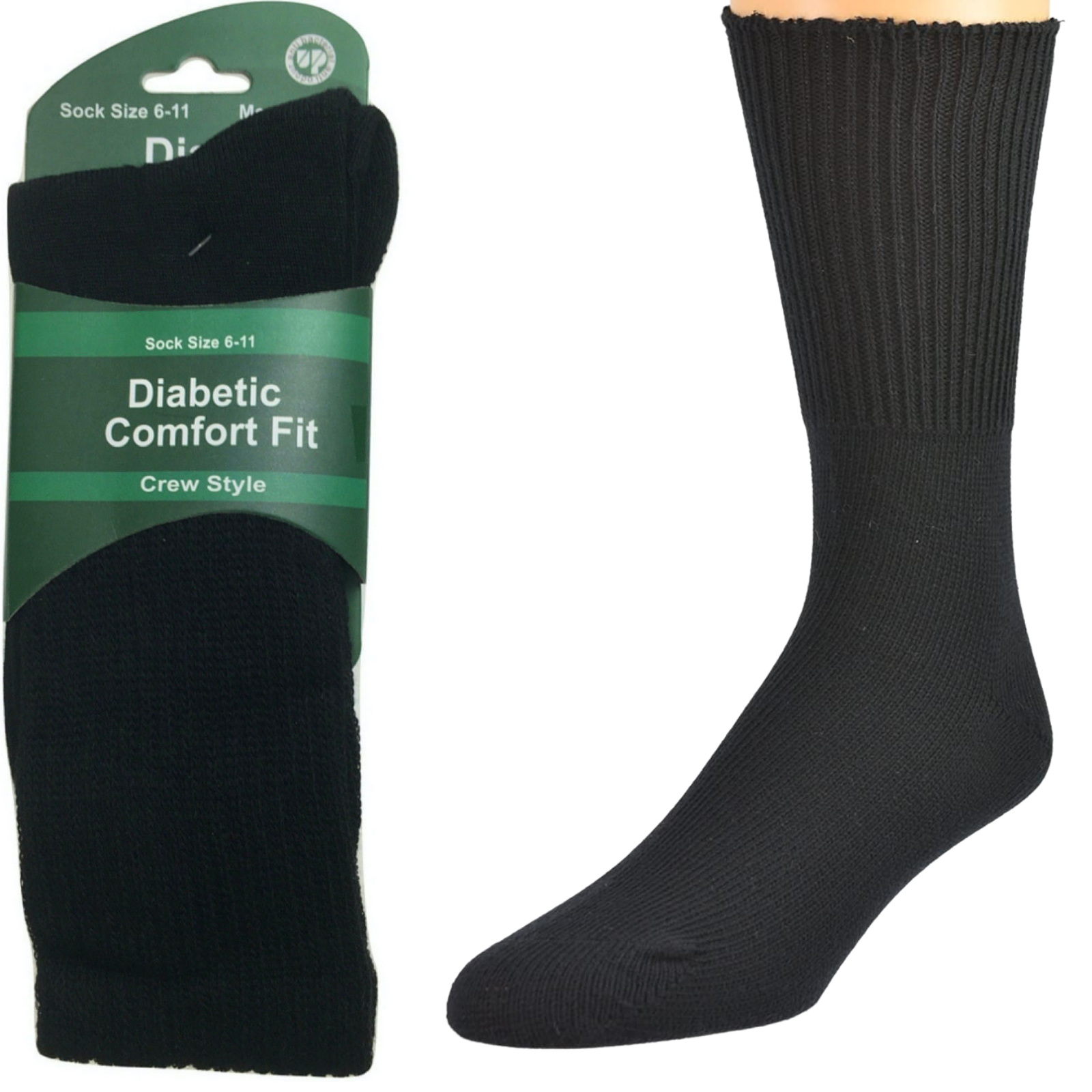 1 Pair Diabetic Bamboo Work Medical Loose Top Crew Cushion Black 11 14 Socks