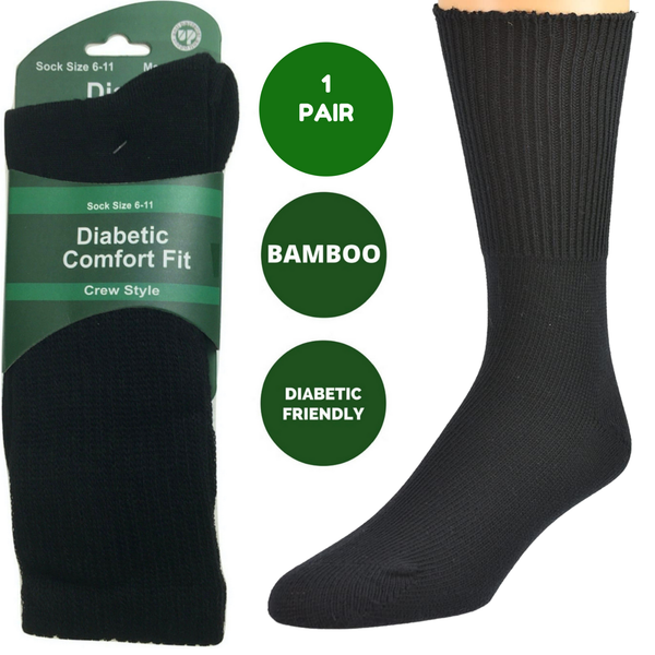 1 Pair Diabetic Bamboo Work Medical Loose Top Crew Cushion Black 11 14 Socks