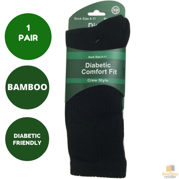 Br Apparel 1 Pair Diabetic Bamboo Work Medical Loose Top Crew Cushion Black Size 6 11 Socks