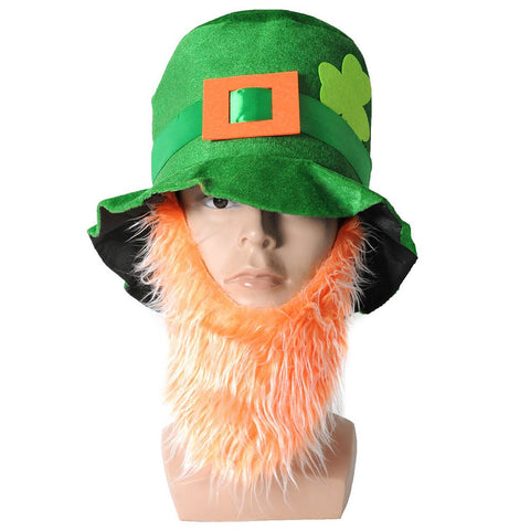 St Patricks Day Green Top Hat W/ Beard Iris Party Dress Up Ireland Halloween Cap Hats