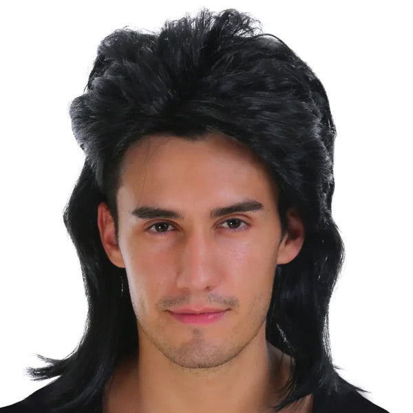 Br Costumes Mullet Wig 80S Party Rock Bogan Punk 70S 90S Hair Black Wigs Facial Hair
