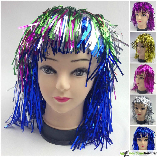 Br Costumes Tinsel Metallic Wig 70S 50S 20S Mens Womens Unisex Disco Fancy Dress Up Red Wigs Facial Hair