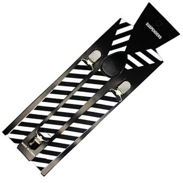 Br Costumes 2X Mens Suspenders Braces Adjustable Strong Clip On Elastic Formal Wedding Slim Black/White Diagonal Stripes Suspenders/Braces