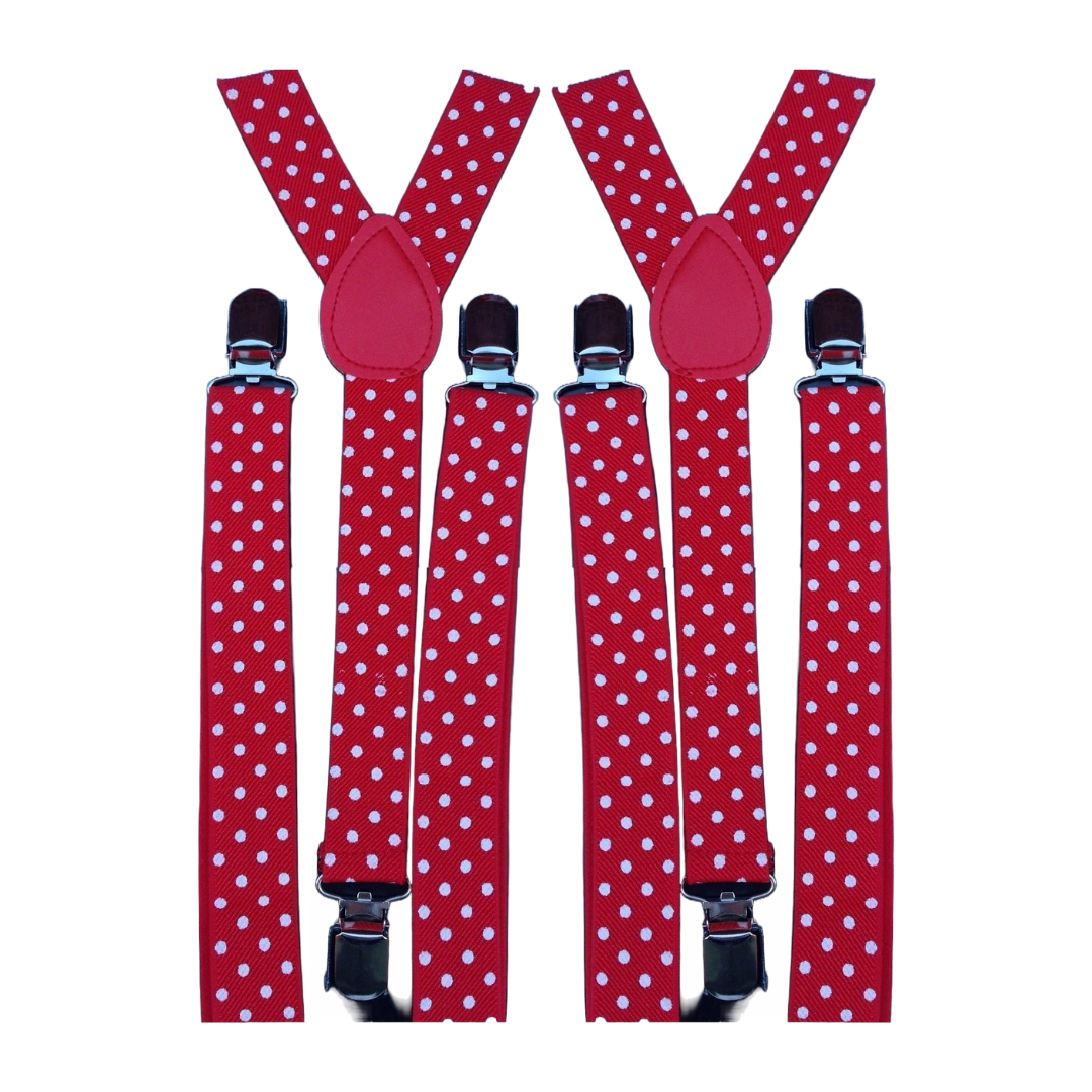Br Costumes 2X Mens Suspenders Braces Adjustable Strong Clip On Elastic Formal Wedding Slim Red With White Polka Dot Suspenders/Braces