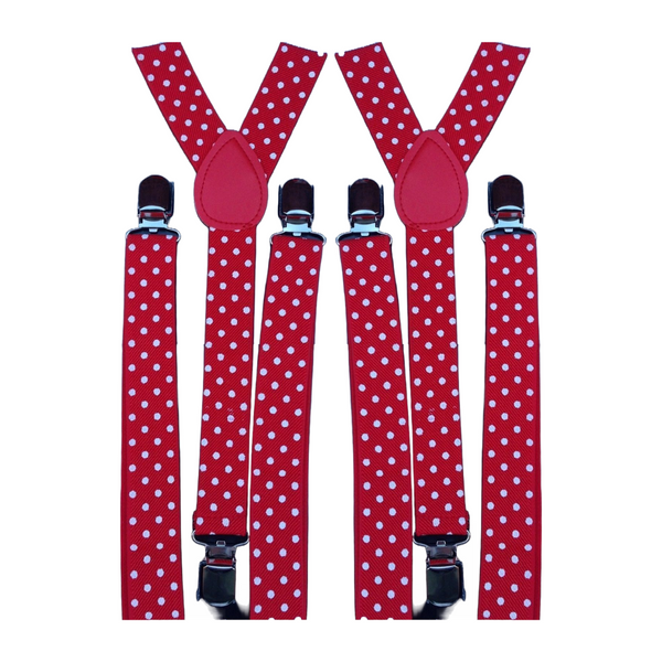 Br Costumes 2X Mens Suspenders Braces Adjustable Strong Clip On Elastic Formal Wedding Slim Red With White Polka Dot Suspenders/Braces