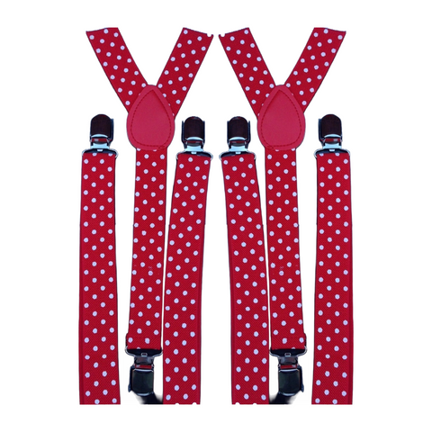 Br Costumes 2X Mens Suspenders Braces Adjustable Strong Clip On Elastic Formal Wedding Slim Red With White Polka Dot Suspenders/Braces