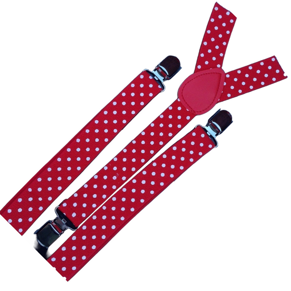 Br Costumes 2X Mens Suspenders Braces Adjustable Strong Clip On Elastic Formal Wedding Slim Red With White Polka Dot Suspenders/Braces