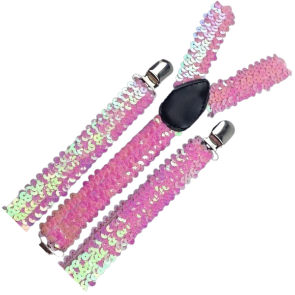 Br Costumes 2X Mens Suspenders Braces Adjustable Strong Clip On Elastic Formal Wedding Slim Light Pink (Sequin) Suspenders/Braces