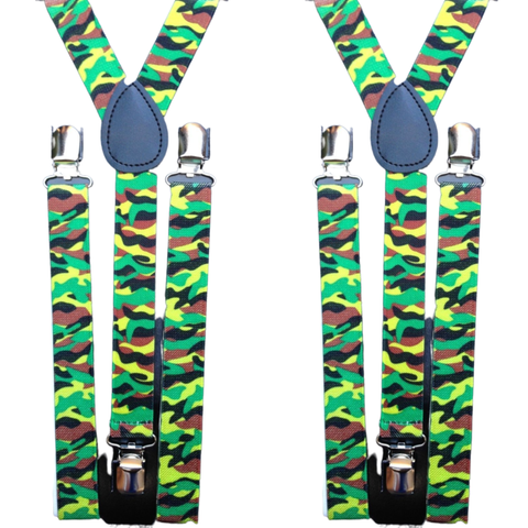 Br Costumes 2X Mens Suspenders Braces Adjustable Strong Clip On Elastic Formal Wedding Slim Army Camouflage Suspenders/Braces
