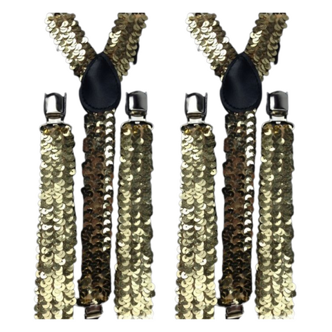 Br Costumes 2X Mens Suspenders Braces Adjustable Strong Clip On Elastic Formal Wedding Slim Gold (Sequin) Suspenders/Braces