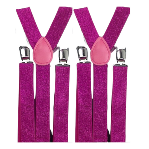 Br Costumes 2X Mens Suspenders Braces Adjustable Strong Clip On Elastic Formal Wedding Slim Hot Pink (Glitter) Suspenders/Braces