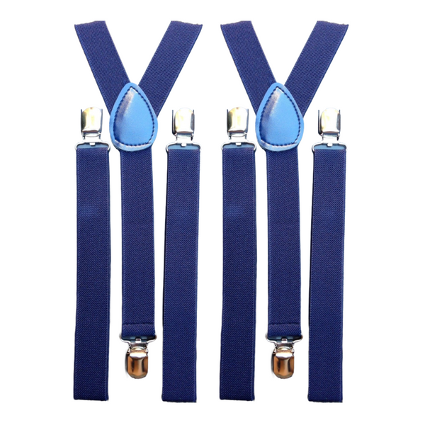 Br Costumes 2X Mens Suspenders Braces Adjustable Strong Clip On Elastic Formal Wedding Slim Navy Blue Suspenders/Braces