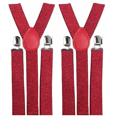 Br Costumes 2X Mens Suspenders Braces Adjustable Strong Clip On Elastic Formal Wedding Slim Red (Glitter) Suspenders/Braces