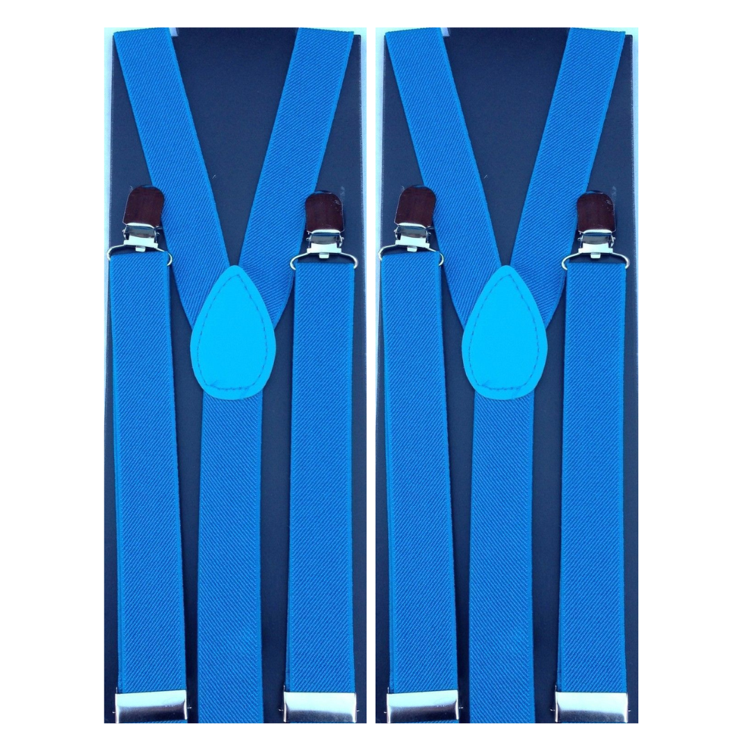 Br Costumes 2X Mens Suspenders Braces Adjustable Strong Clip On Elastic Formal Wedding Slim Sky Blue Suspenders/Braces