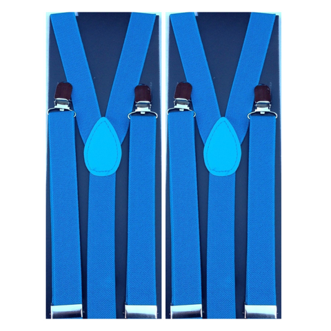 Br Costumes 2X Mens Suspenders Braces Adjustable Strong Clip On Elastic Formal Wedding Slim Sky Blue Suspenders/Braces