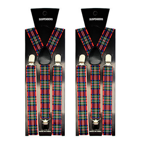 Br Costumes 2X Mens Suspenders Braces Adjustable Strong Clip On Elastic Formal Wedding Slim Tartan Suspenders/Braces