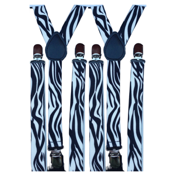 Br Costumes 2X Mens Suspenders Braces Adjustable Strong Clip On Elastic Formal Wedding Slim Zebra Suspenders/Braces