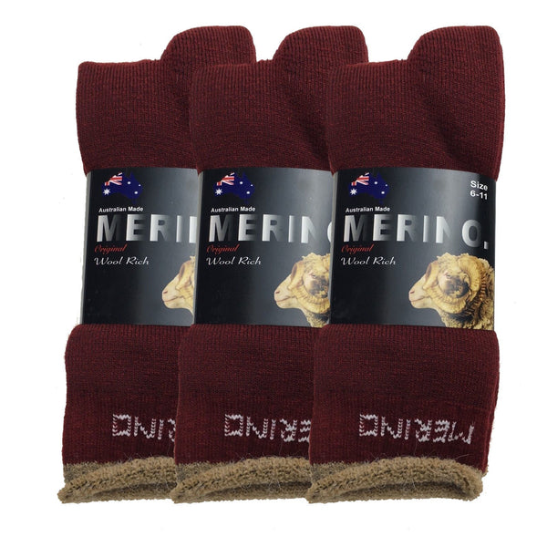 Br Apparel 3 Pairs Merino Wool Mens Heavy Duty Premium Thick Work Cushion Socks