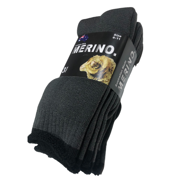 Br Apparel 3 Pairs Merino Wool Mens Heavy Duty Premium Thick Work Cushion Socks