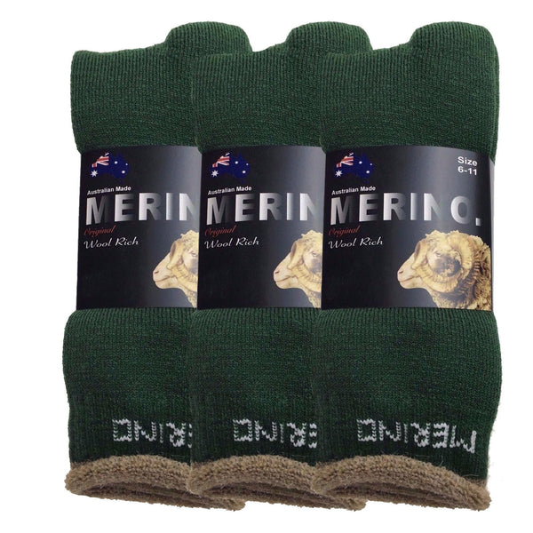 Br Apparel 3 Pairs Merino Wool Mens Heavy Duty Premium Thick Work Cushion Socks