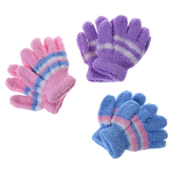 Br Apparel 3 Pair Little One Gloves Warm Winter Full Finger Thermal Coral Fleece Kids Boys Girls Baby Gloves