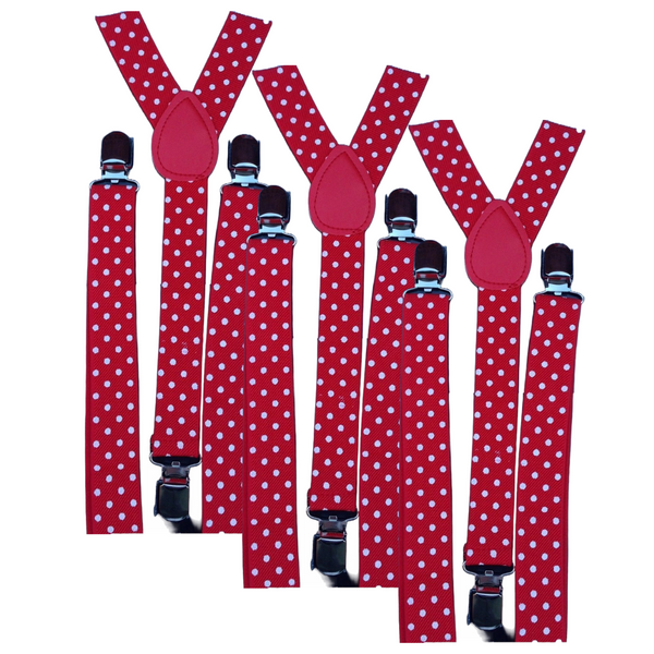 Br Costumes 3X Mens Suspenders Braces Adjustable Strong Clip On Elastic Formal Wedding Slim Red With White Polka Dot Suspenders/Braces