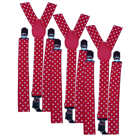 Br Costumes 3X Mens Suspenders Braces Adjustable Strong Clip On Elastic Formal Wedding Slim Red With White Polka Dot Suspenders/Braces
