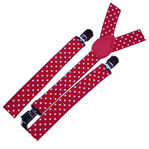 Br Costumes 3X Mens Suspenders Braces Adjustable Strong Clip On Elastic Formal Wedding Slim Red With White Polka Dot Suspenders/Braces