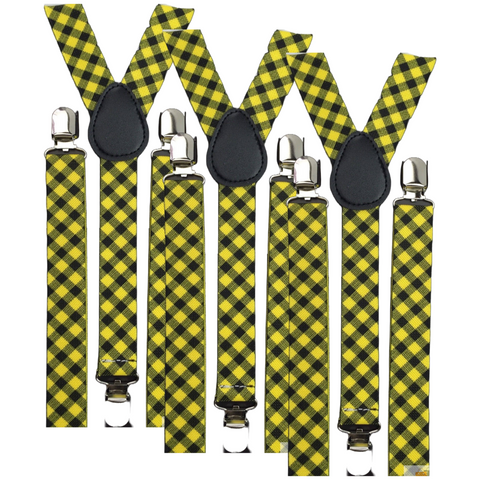 Br Costumes 3X Mens Slim Suspenders Braces Adjustable Clip On Black/Yellow Check Suspenders/Braces