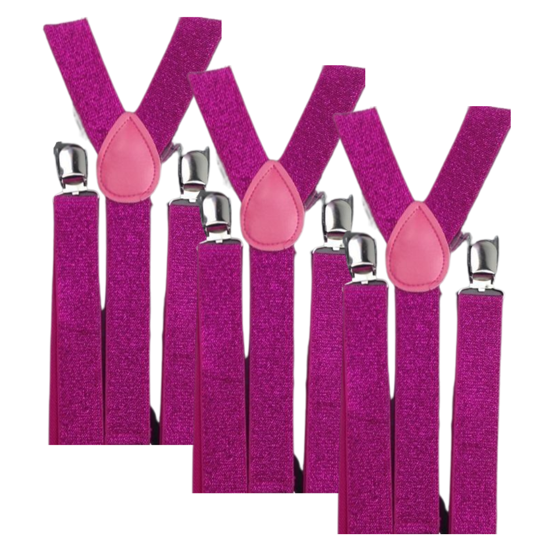 Br Costumes 3X Mens Suspenders Braces Strong Clip On Elastic Formal Wedding Slim Hot Pink (Glitter) Suspenders/Braces