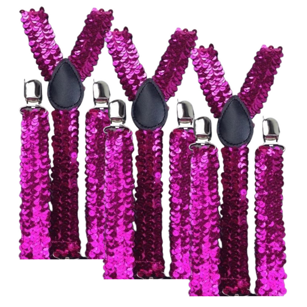Br Costumes 3X Mens Suspenders Braces Adjustable Strong Clip On Elastic Formal Wedding Slim Hot Pink (Sequin) Suspenders/Braces