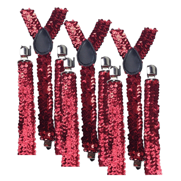 Br Costumes 3X Mens Suspenders Braces Adjustable Strong Clip On Elastic Formal Wedding Slim Red (Sequin) Suspenders/Braces