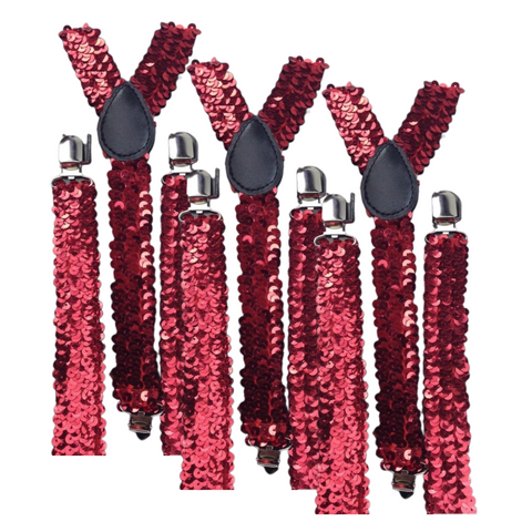 Br Costumes 3X Mens Suspenders Braces Adjustable Strong Clip On Elastic Formal Wedding Slim Red (Sequin) Suspenders/Braces