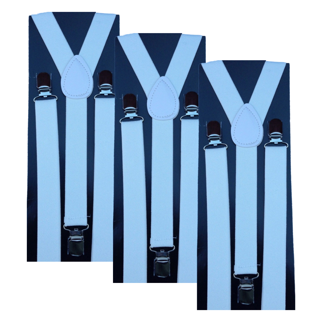 Br Costumes 3X Mens Suspenders Braces Adjustable Strong Clip On Elastic Formal Wedding Slim White Suspenders/Braces
