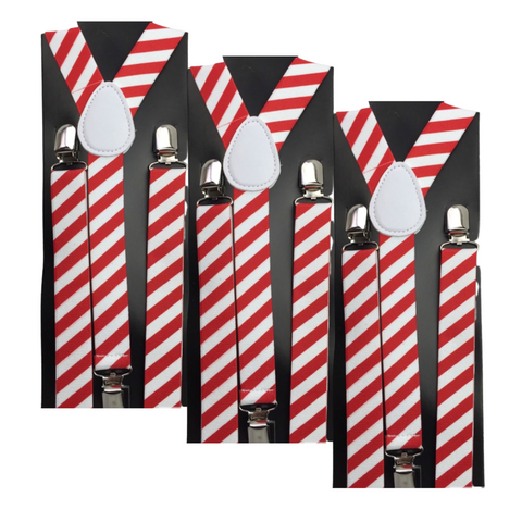 Br Costumes 3X Mens Suspenders Braces Adjustable Strong Clip On Elastic Formal Wedding Slim Red/White Diagonal Stripes Suspenders/Braces