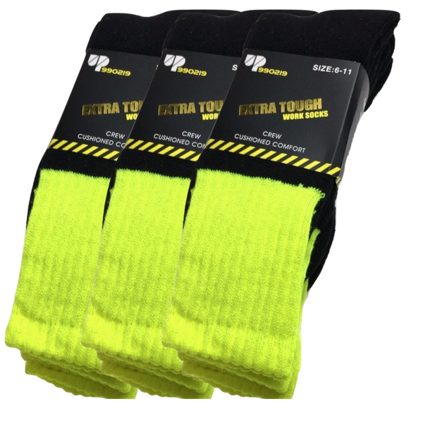 Br Apparel 3X Pairs Hi Vis Workwear Safety Tradie High Visibility Fluro Yellow Socks