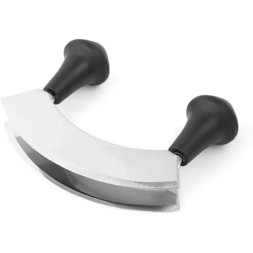 Double Stainless Steel Blade Mezzaluna Chopper Board Set Herb Slicer Choppers