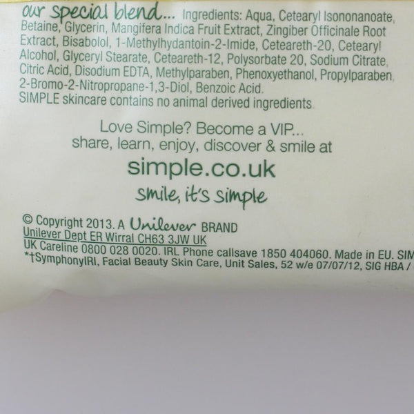 25 Wipes Simple Sensitive Skin Experts Brightening 1 Pack Cleansers & Toners