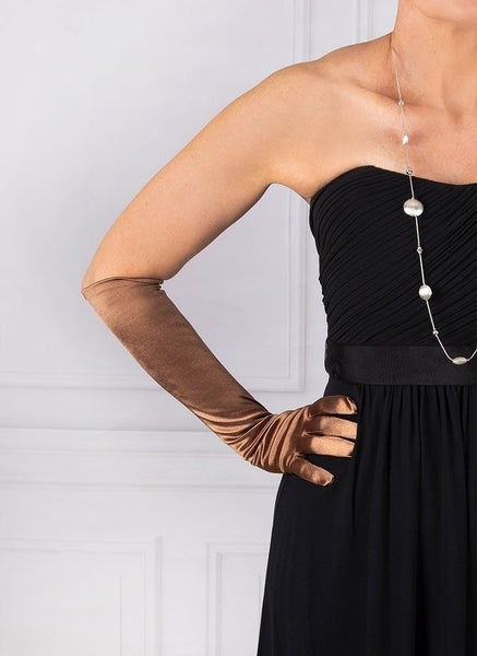 Womens Long Above Elbow Satin Gloves Bronze Gloves & Mittens