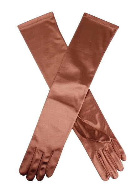 Womens Long Above Elbow Satin Gloves Bronze Gloves & Mittens