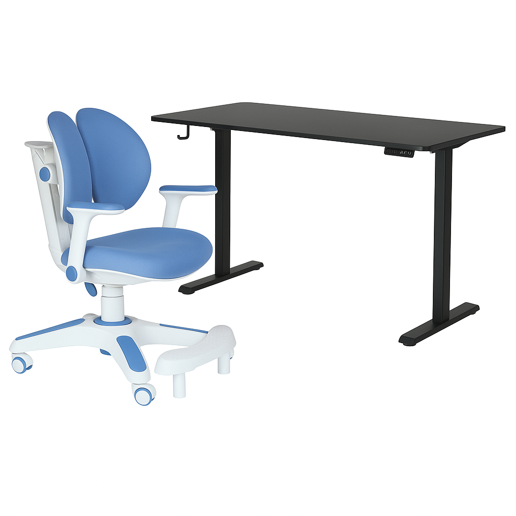 Ergonomic Kids Study Chair & Adjustable Electric Standing Desk Set Blue Black Kids Play Table & Chair Sets